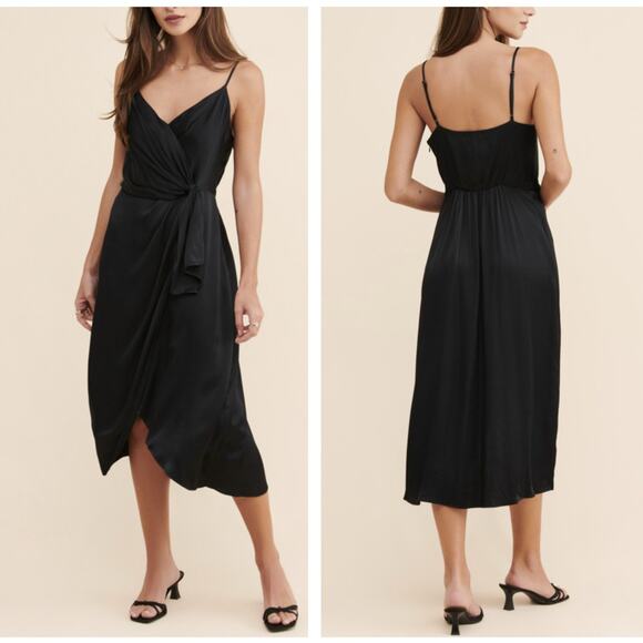 Anthropologie Dresses & Skirts - ANTHROPOLOGIE Giverny Midi Slip Dress Satin Black {L9}